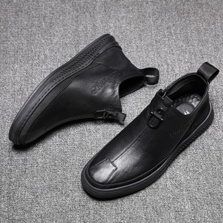 Autumn New Men's Casual Trendy Shoes Side Zipper British Leather Boots